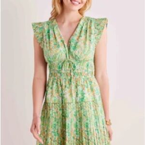 Avara Green Pleated Ruffled Sundress